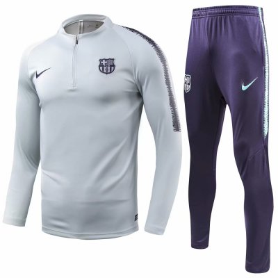 Barcelona 2018/19 Light Grey Training Suit (Zipper Shirt+Trouser)