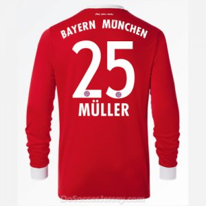 Bayern Munich 2017/18 Home Müller #25 Long Sleeved Soccer Shirt