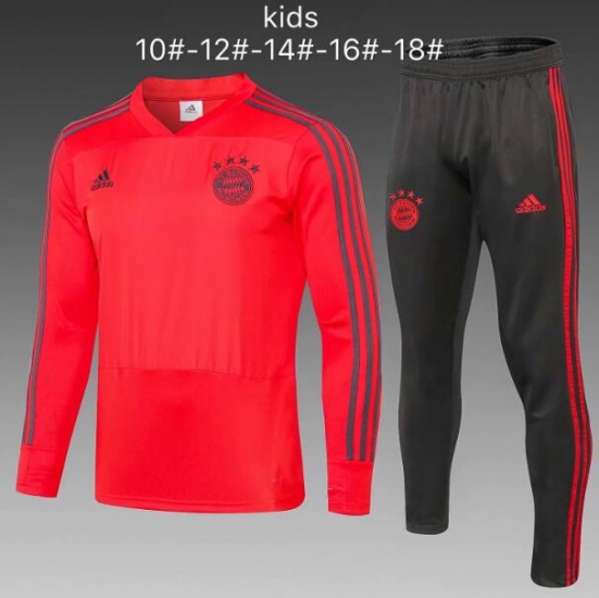 Kids Bayern Munich 2018/19 Red V-Neck Training Suit (Sweat Shirt+Pants) - Click Image to Close