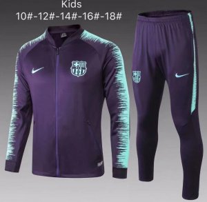 Kids Barcelona 2018/19 Purple Stripe Jacket + Pants Training Suit