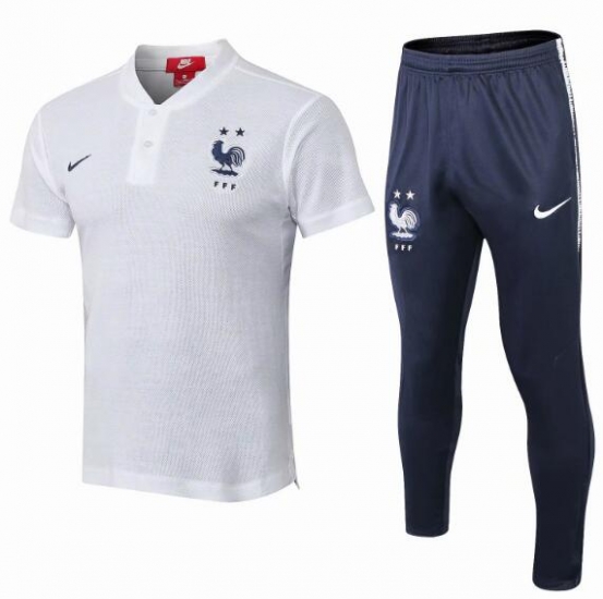 France 2019/2020 White Suit Polo Shirt + Pants - Click Image to Close