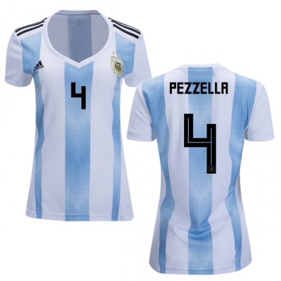 Argentina 2018 FIFA World Cup Home German Pezzella #4 Women Jersey Shirt - Click Image to Close