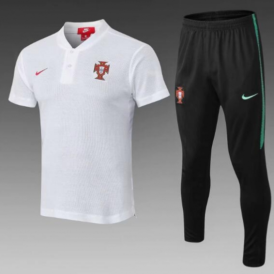 Portugal 2019/2020 White Suit Polo Shirt + Pants - Click Image to Close