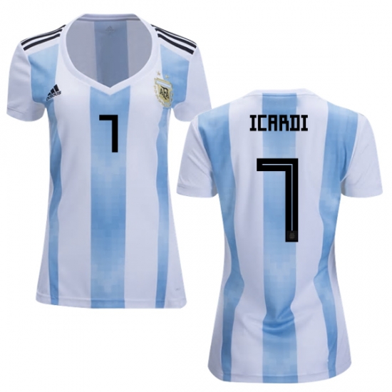 Argentina 2018 FIFA World Cup Home Mauro Icardi #7 Women Jersey Shirt - Click Image to Close