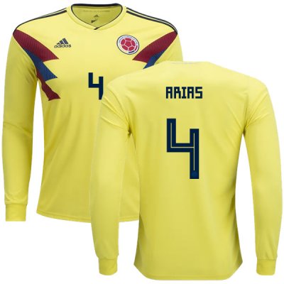 Colombia 2018 World Cup SANTIAGO ARIAS 4 Long Sleeve Home Shirt Soccer Jersey