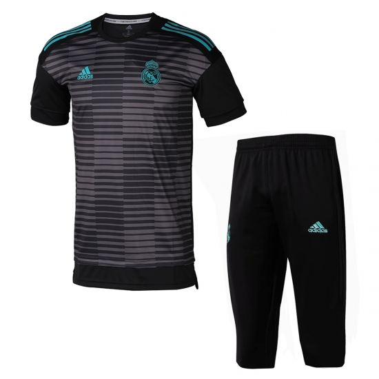 Real Madrid 2018/19 Black Stripe Short Training Suit - Click Image to Close