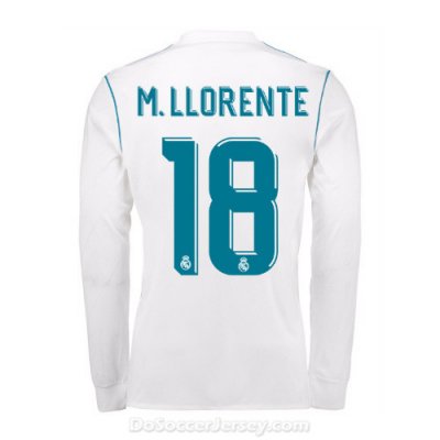 Real Madrid 2017/18 Home M. Llorente #18 Long Sleeved Shirt Soccer Jersey