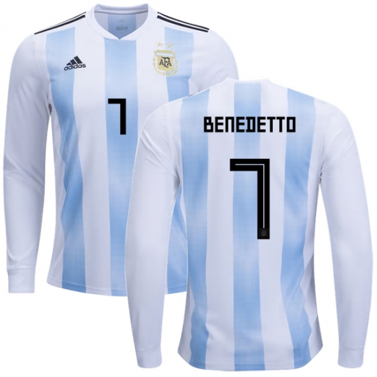 Argentina 2018 FIFA World Cup Home Dario Benedetto #7 LS Jersey Shirt - Click Image to Close