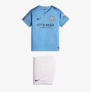 Manchester City 2018/19 Home Kids Soccer Jersey Kit Children Shirt + Shorts