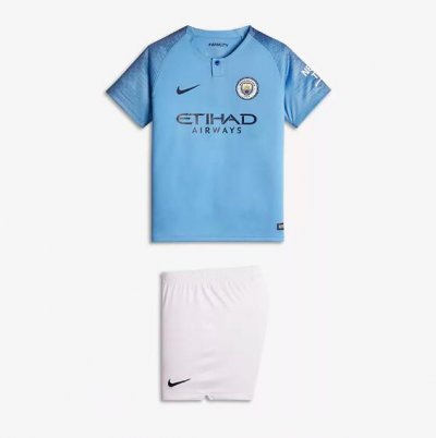 Manchester City 2018/19 Home Kids Soccer Jersey Kit Children Shirt + Shorts