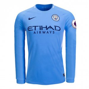 Manchester City 2017/18 Home Long Sleeved Shirt Soccer Jersey