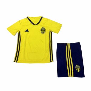 Sweden 2018 FIFA World Cup Home Kids Soccer Kit Children Shirt And Shorts