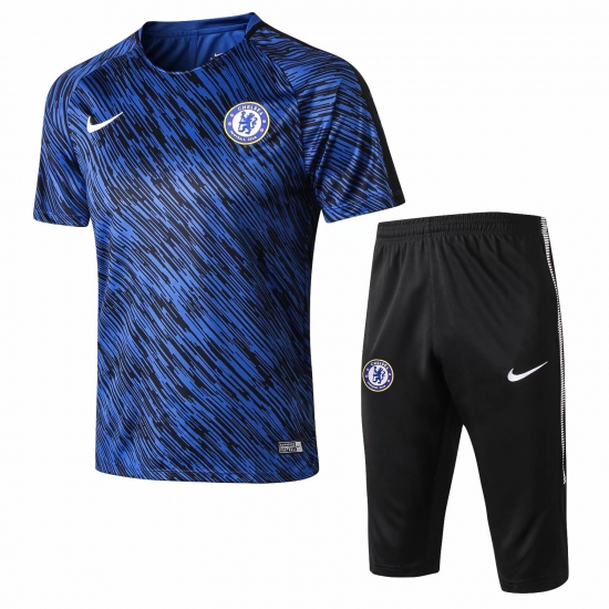 Chelsea Blue Stripe 2017/18 Short Training Suit - Click Image to Close