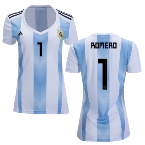 Argentina 2018 FIFA World Cup Home Sergio Romero #1 Women Jersey Shirt - Click Image to Close