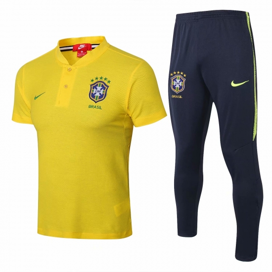 Brazil 2018/19 Yellow Polo Shirt + Pants Training Suit - Click Image to Close