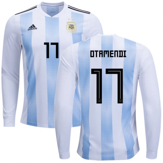 Argentina 2018 FIFA World Cup Home Nicolas Otamendi #17 LS Jersey Shirt - Click Image to Close