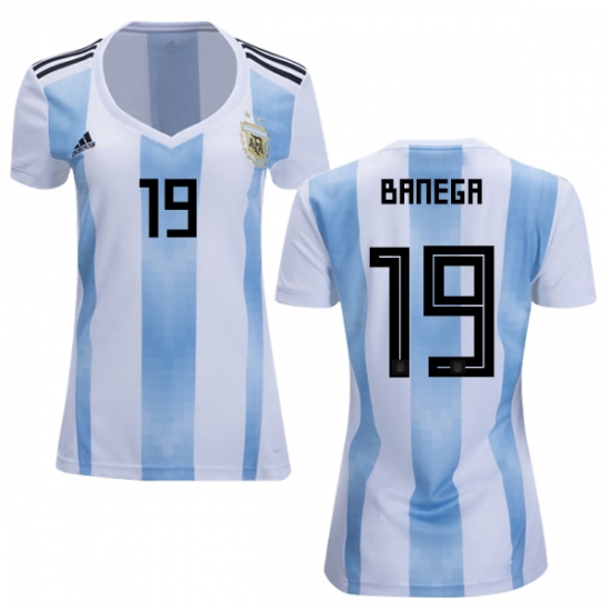 Argentina 2018 FIFA World Cup Home Ever Banega #19 Women Jersey Shirt - Click Image to Close
