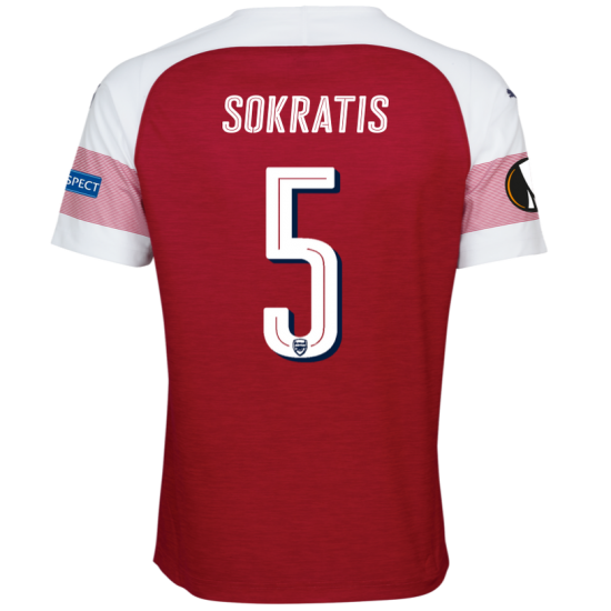 Arsenal 2018/19 Sokratis 5 UEFA Europa Home Shirt Soccer Jersey - Click Image to Close