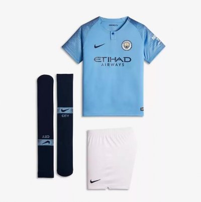 Manchester City 2018/19 Home Kids Soccer Jersey Whole Kit Children Shirt + Shorts + Socks