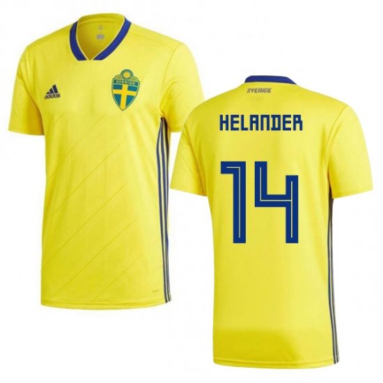 Sweden 2018 World Cup FILIP HELANDER 14 Home Shirt Soccer Shirt - Click Image to Close