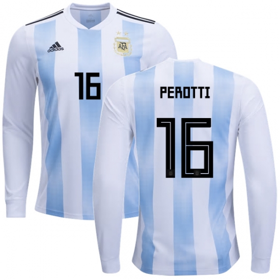 Argentina 2018 FIFA World Cup Home Diego Perotti #16 LS Jersey Shirt - Click Image to Close