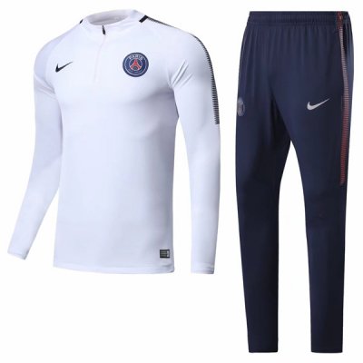 PSG 2017/18 White Training Suits(Zipper Shirt+Trouser)
