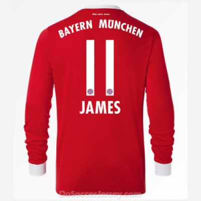 Bayern Munich 2017/18 Home James #11 Long Sleeved Soccer Shirt