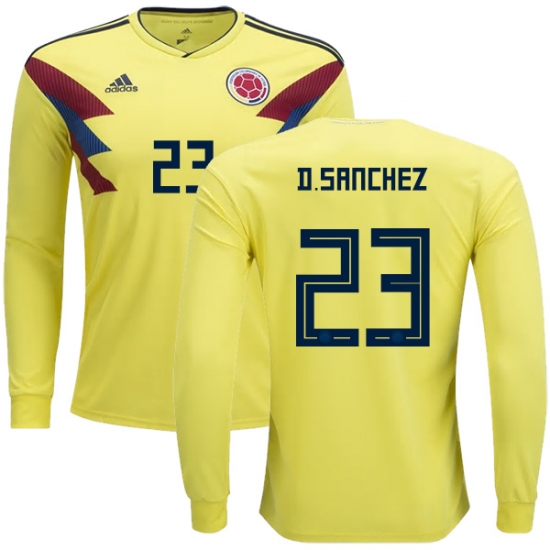 Colombia 2018 World Cup DAVINSON SANCHEZ 23 Long Sleeve Home Shirt Soccer Jersey - Click Image to Close