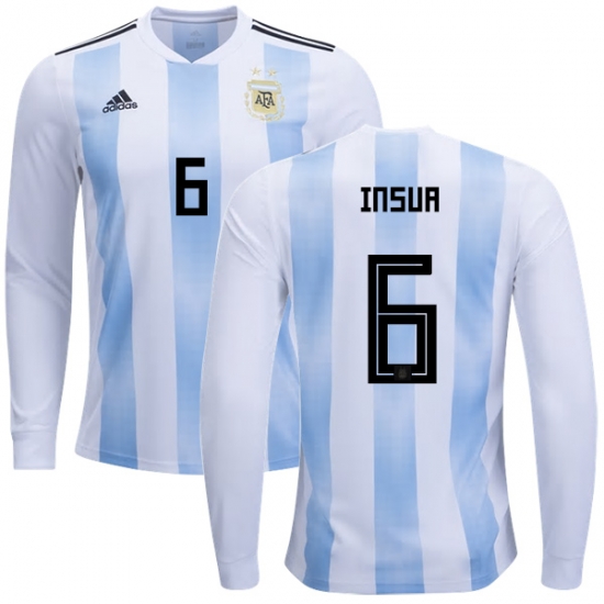 Argentina 2018 FIFA World Cup Home Emiliano Insua #6 LS Jersey Shirt - Click Image to Close