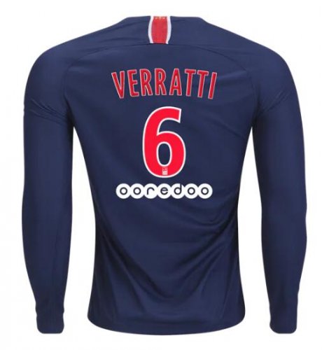 PSG 2018/19 Marco Verratti 6 Home Long Sleeve Shirt Soccer Jersey