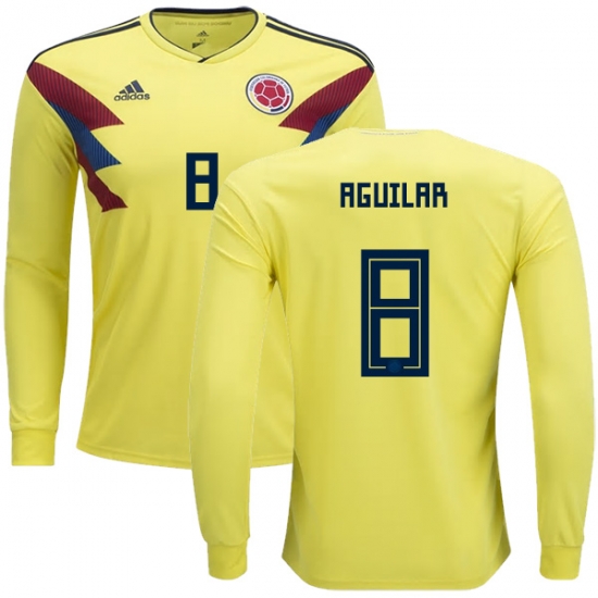 Colombia 2018 World Cup ABEL AGUILAR 8 Long Sleeve Home Shirt Soccer Jersey - Click Image to Close