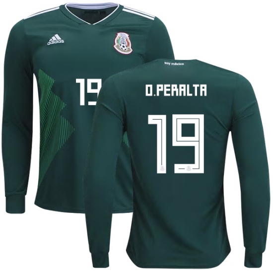 Mexico 2018 World Cup Home ORIBE PERALTA 19 Long Sleeve Shirt Soccer Jersey - Click Image to Close
