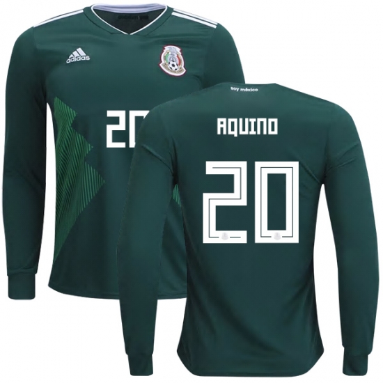 Mexico 2018 World Cup Home JAVIER AQUINO 20 Long Sleeve Shirt Soccer Jersey - Click Image to Close