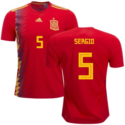 Spain 2018 World Cup SERGIO BUSQUETS 5 Home Shirt Soccer Jersey