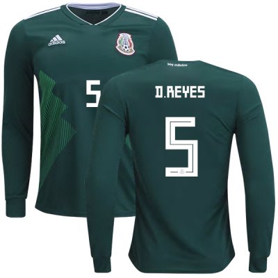 Mexico 2018 World Cup Home DIEGO REYES 5 Long Sleeve Shirt Soccer Jersey