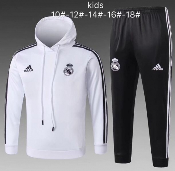 Kids Real Madrid 2018/19 White Training Suit (Hoodie Sweatshirt + Pants) - Click Image to Close
