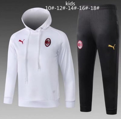 Kids AC Milan 2018/19 White Training Suit (Hoodie Sweatshirt+Pants)