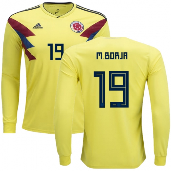 Colombia 2018 World Cup MIGUEL BORJA 19 Long Sleeve Home Shirt Soccer Jersey - Click Image to Close