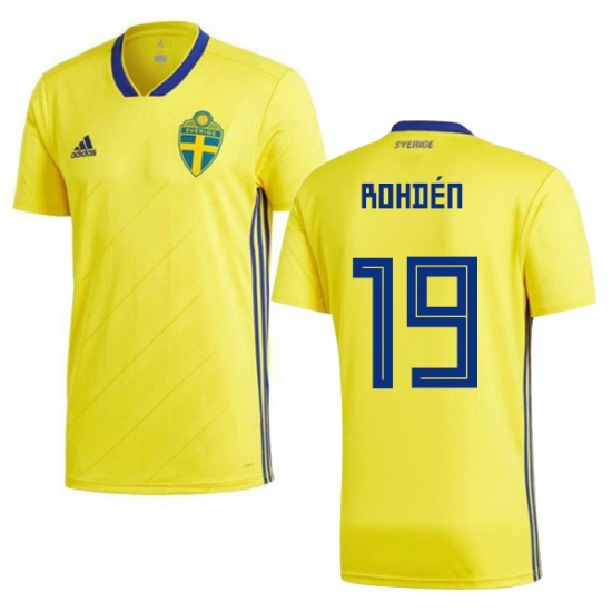 Sweden 2018 World Cup MARCUS ROHDEN 19 Home Shirt Soccer Shirt - Click Image to Close