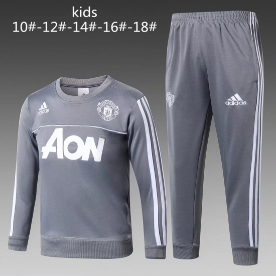 Kids Manchester United Training Suit O'Neck Light Grey 2017/18 - Click Image to Close