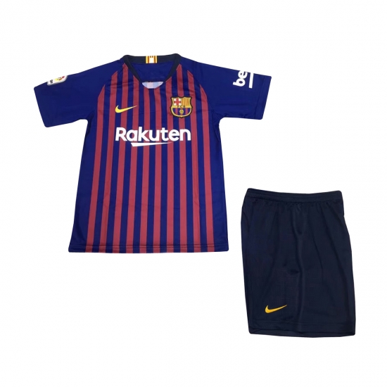 Barcelona 2018/19 Home Kids Soccer Jersey Kit Children Shirt + Shorts - Click Image to Close