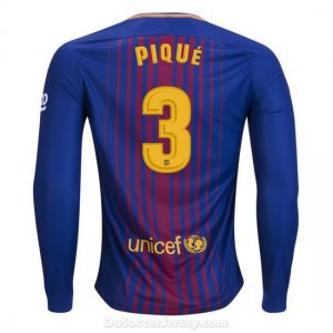 Barcelona 2017/18 Home Pique #3 Long Sleeved Shirt Soccer Jersey