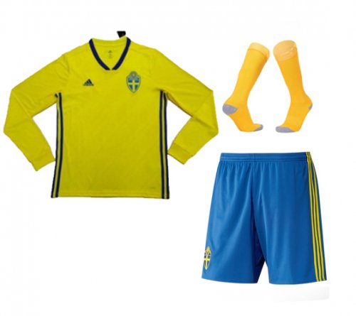 Sweden 2018 World Cup Home Long Sleeve Soccer Jersey Kits (Shirt + Shorts + Socks)