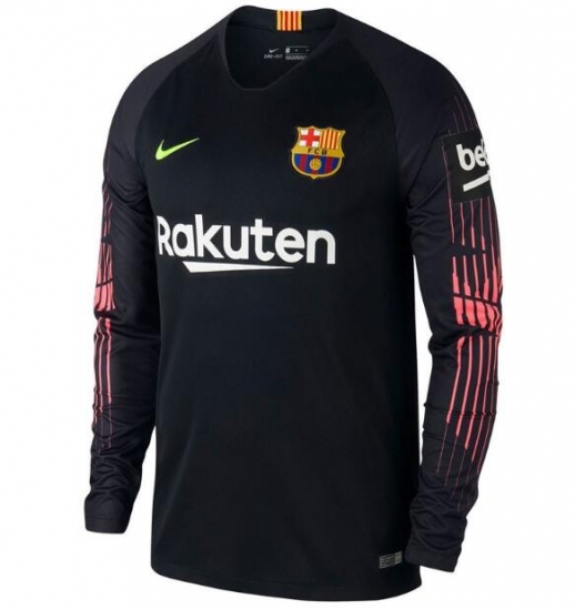 Barcelona 2018/19 Black Goalkeeper Long Sleeve Soccer Jersey - Click Image to Close