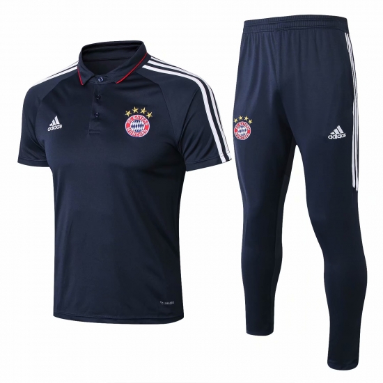 Bayern Munich 2017/18 Royal Blue Polo Shirt + Pants Training Suit - Click Image to Close