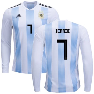 Argentina 2018 FIFA World Cup Home Mauro Icardi #7 LS Jersey Shirt