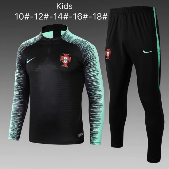 Kids Portugal FIFA World Cup 2018 Black Stripe Zipper Training Suit - Click Image to Close