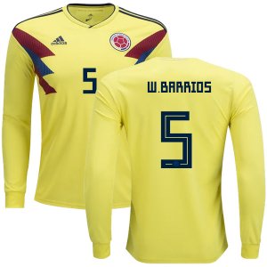 Colombia 2018 World Cup WILMAR BARRIOS 5 Long Sleeve Home Shirt Soccer Jersey