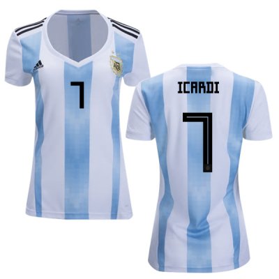 Argentina 2018 FIFA World Cup Home Mauro Icardi #7 Women Jersey Shirt