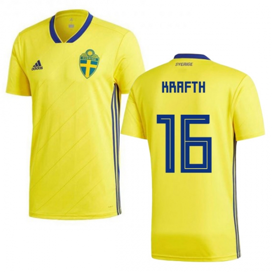 Sweden 2018 World Cup EMIL KRAFTH 16 Home Shirt Soccer Shirt - Click Image to Close